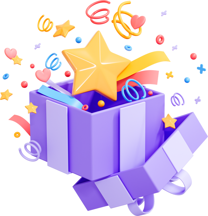 3D Open gift box with party confetti