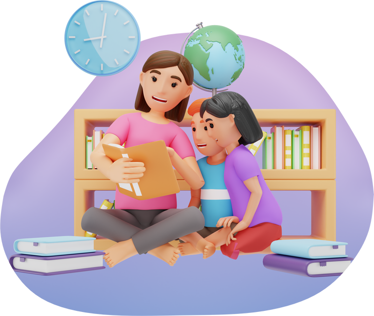 Preschool Teacher Reading Book For Kids, 3D Character Illustration